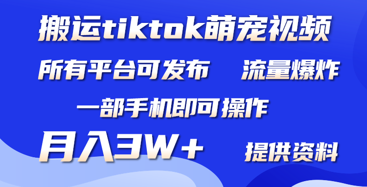 搬运Tiktok萌宠类视频，一部手机即可。所有短视频平台均可操作，月入3W+-流星社区