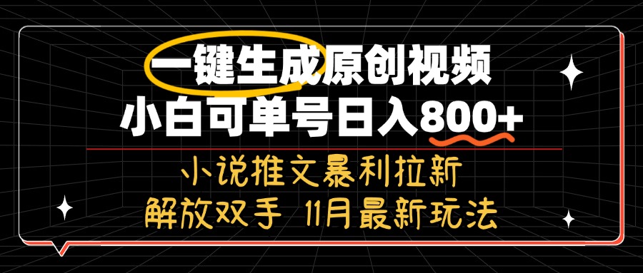 11月最新玩法小说推文暴利拉新，一键生成原创视频，小白可单号日入800+-流星社区